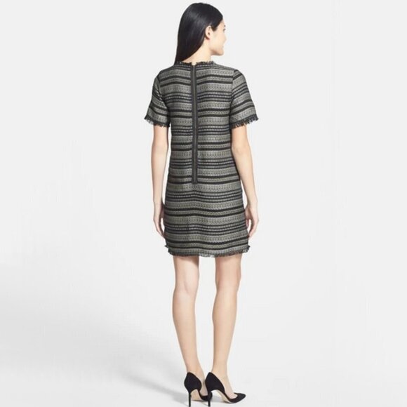 NWOT Darling black, gold & silver metallic fiber woven box shift holiday dress - Picture 3 of 10